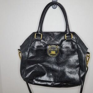 ELLIOTT LUCCA Faro Black Leather Satchel Handbag Gold Hardware Shoulder Strap